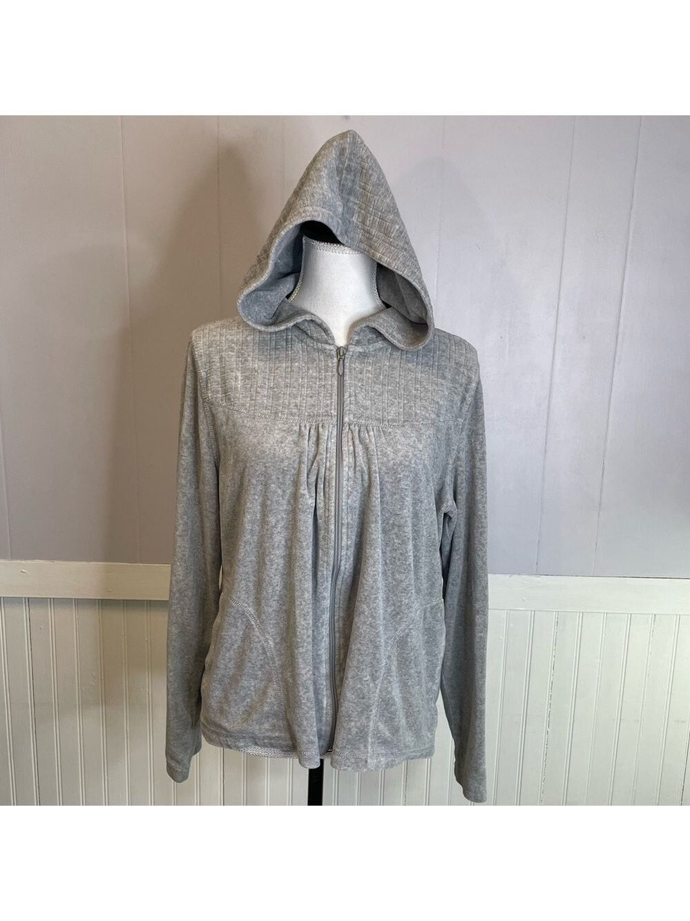 Gray velour zip up jacket textured size large